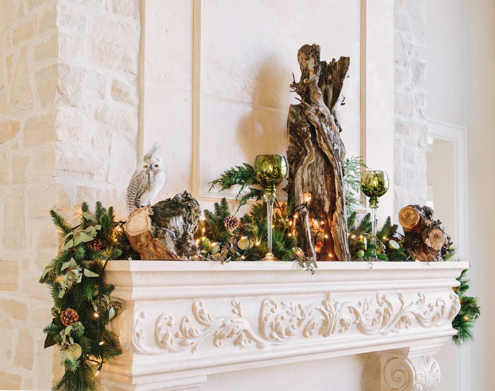 Design for Conscious Living - 5 Beautiful Ways to Decorate with Tree Stumps for Christmas - Mantel