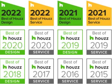 Twelve Best of Houzz Design and Service badges in a square.