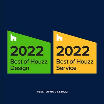 A Best of Houzz 2022 Design badge next to a Best of Houzz 2020 Service badge.